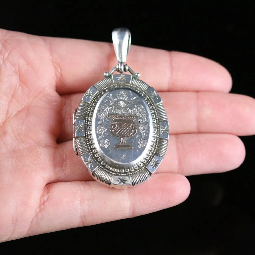 Antique Victorian Silver Gold Locket - Dated 1876