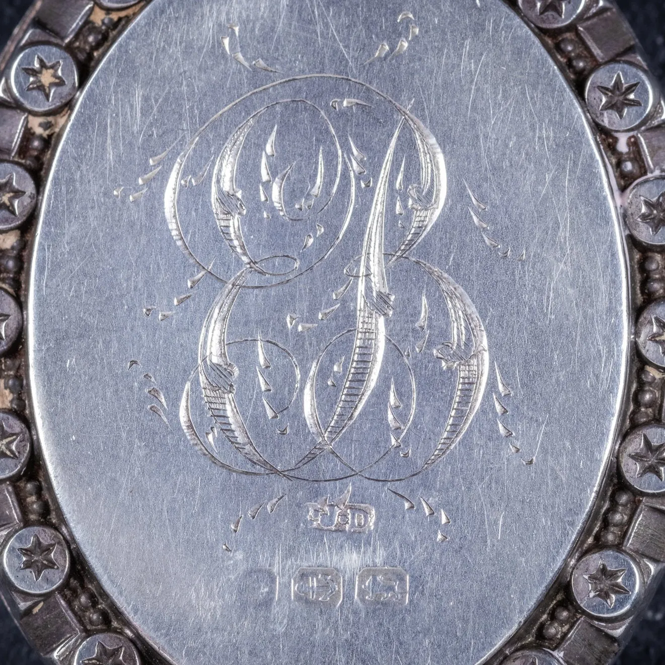 Antique Victorian Silver Locket Collar Forget Me Not Necklace Circa 1860