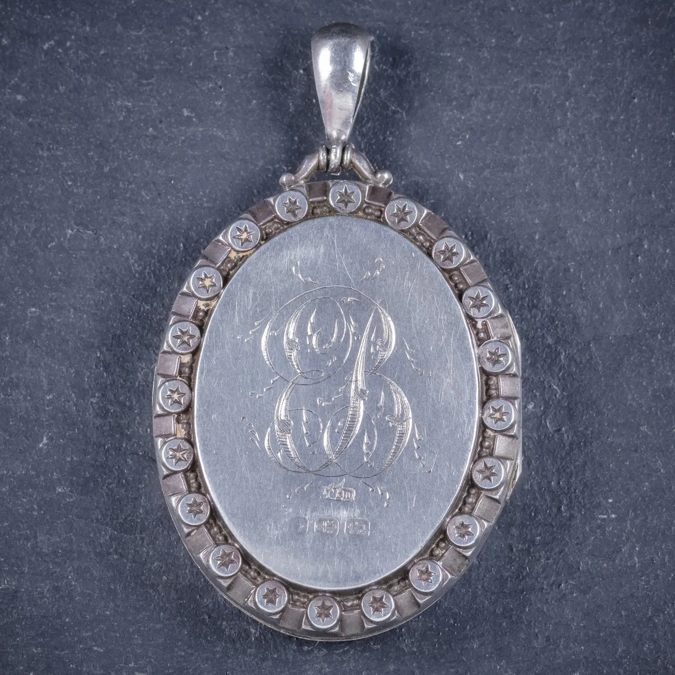 Antique Victorian Silver Locket Collar Forget Me Not Necklace Circa 1860