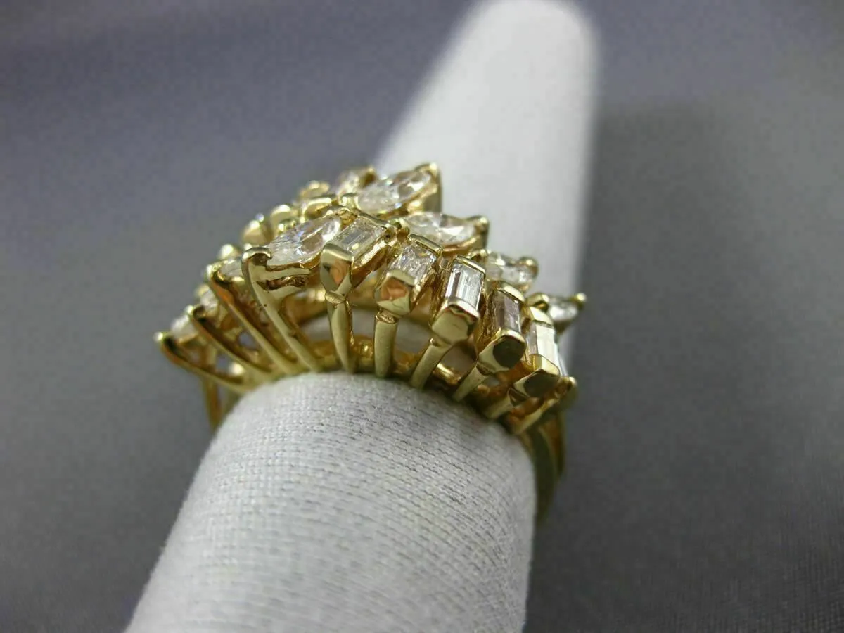 ANTIQUE WIDE 2.02CT DIAMOND 14K YELLOW GOLD 3D TWO ROW WAVE COCKTAIL RING #17494