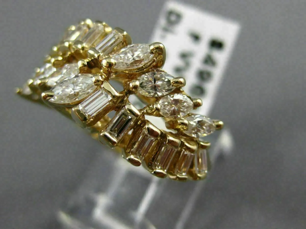 ANTIQUE WIDE 2.02CT DIAMOND 14K YELLOW GOLD 3D TWO ROW WAVE COCKTAIL RING #17494