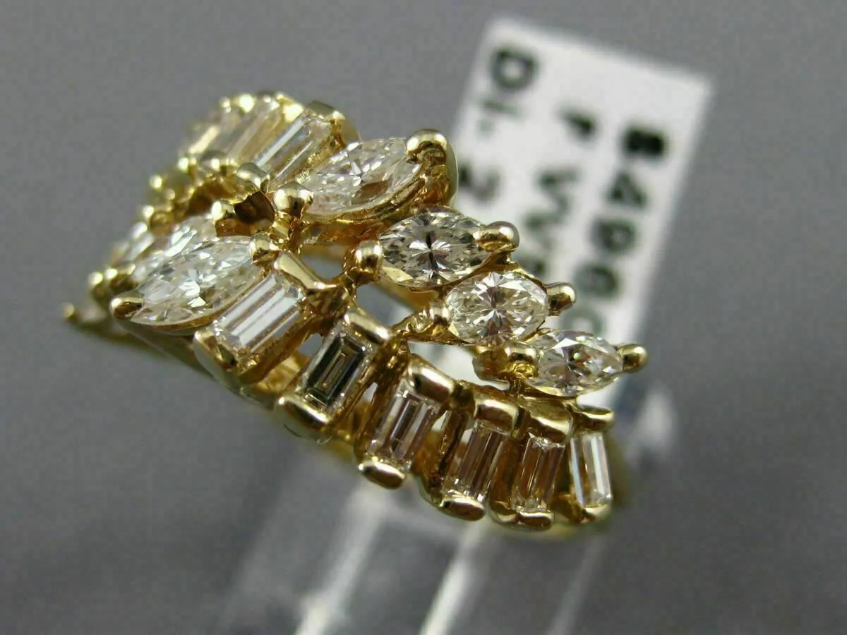 ANTIQUE WIDE 2.02CT DIAMOND 14K YELLOW GOLD 3D TWO ROW WAVE COCKTAIL RING #17494
