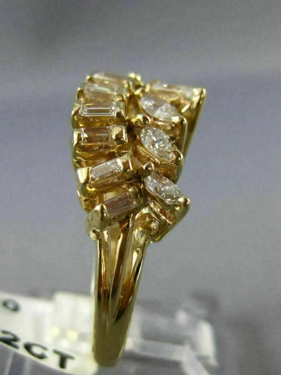 ANTIQUE WIDE 2.02CT DIAMOND 14K YELLOW GOLD 3D TWO ROW WAVE COCKTAIL RING #17494