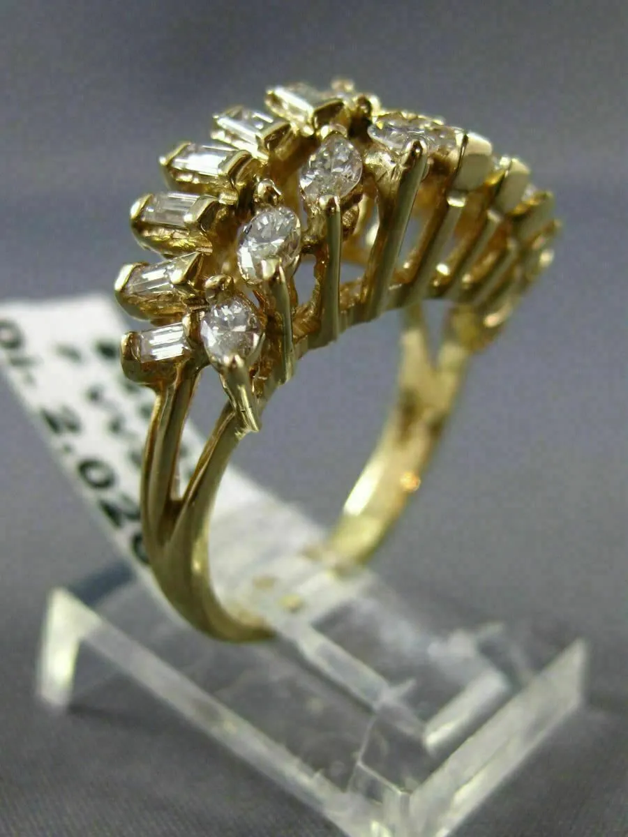 ANTIQUE WIDE 2.02CT DIAMOND 14K YELLOW GOLD 3D TWO ROW WAVE COCKTAIL RING #17494