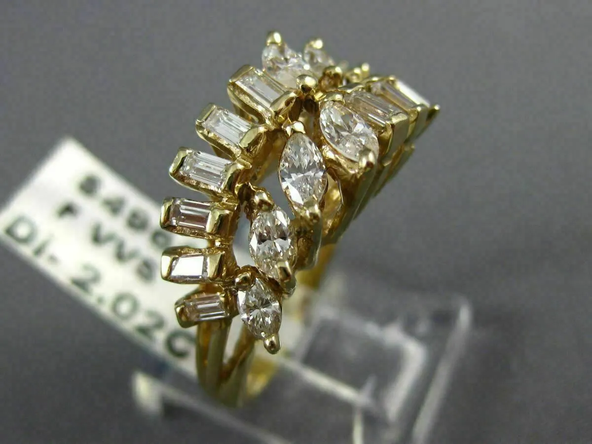 ANTIQUE WIDE 2.02CT DIAMOND 14K YELLOW GOLD 3D TWO ROW WAVE COCKTAIL RING #17494