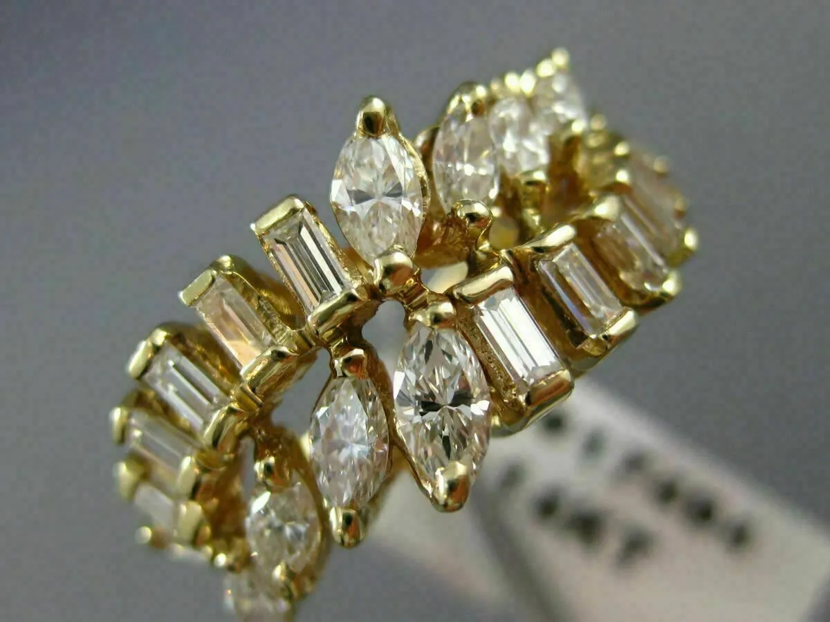 ANTIQUE WIDE 2.02CT DIAMOND 14K YELLOW GOLD 3D TWO ROW WAVE COCKTAIL RING #17494
