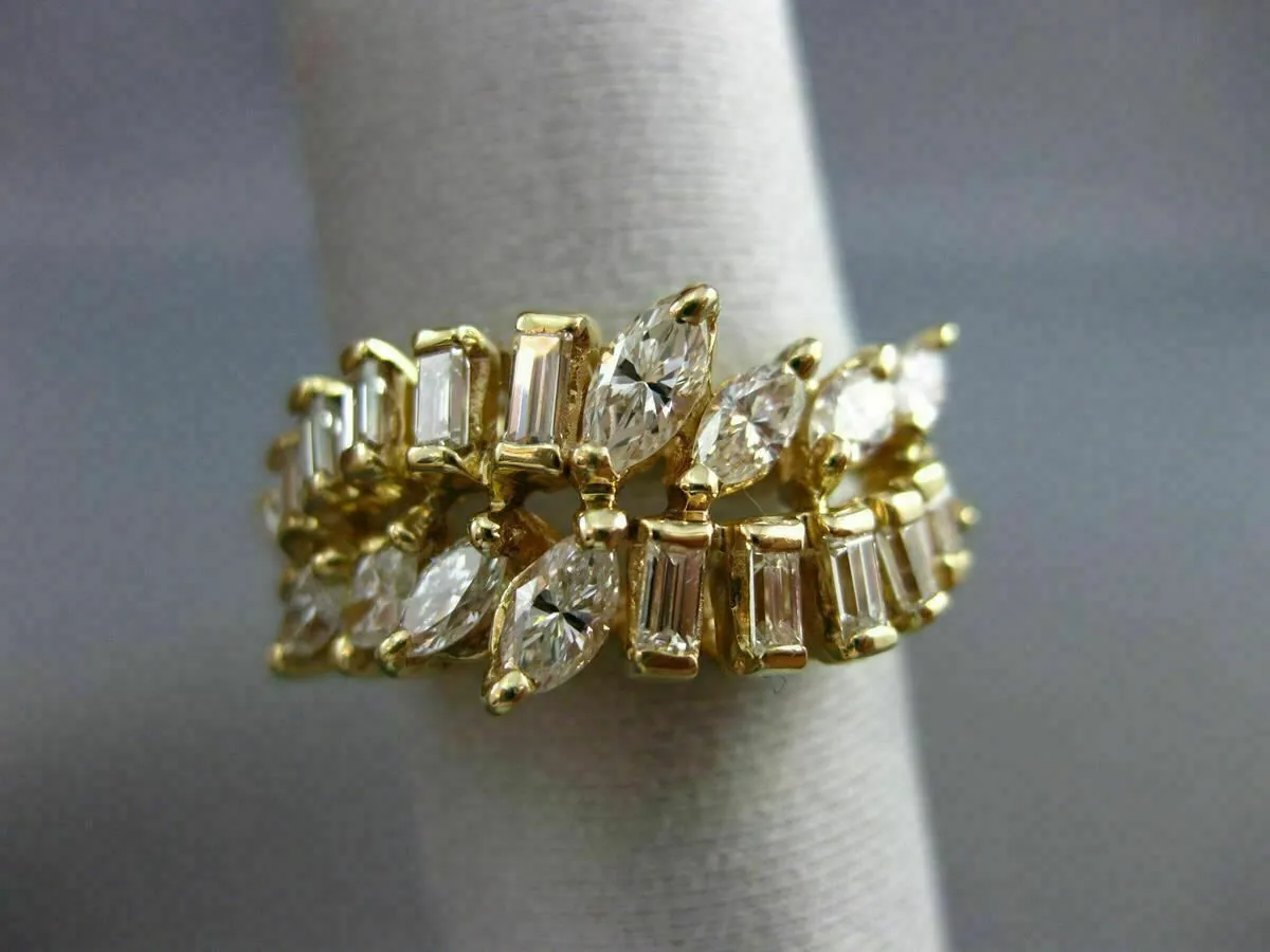 ANTIQUE WIDE 2.02CT DIAMOND 14K YELLOW GOLD 3D TWO ROW WAVE COCKTAIL RING #17494