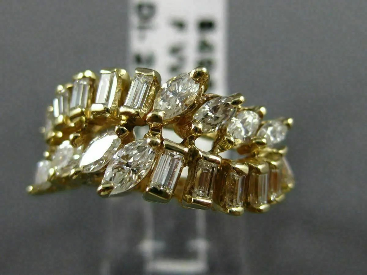 ANTIQUE WIDE 2.02CT DIAMOND 14K YELLOW GOLD 3D TWO ROW WAVE COCKTAIL RING #17494