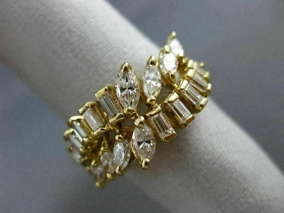 ANTIQUE WIDE 2.02CT DIAMOND 14K YELLOW GOLD 3D TWO ROW WAVE COCKTAIL RING #17494