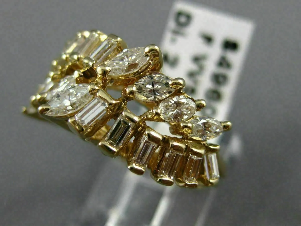 ANTIQUE WIDE 2.02CT DIAMOND 14K YELLOW GOLD 3D TWO ROW WAVE COCKTAIL RING #17494