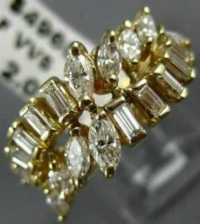ANTIQUE WIDE 2.02CT DIAMOND 14K YELLOW GOLD 3D TWO ROW WAVE COCKTAIL RING #17494