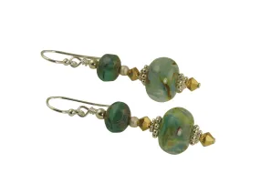 Aqua Gold Swirls Lampwork Earrings