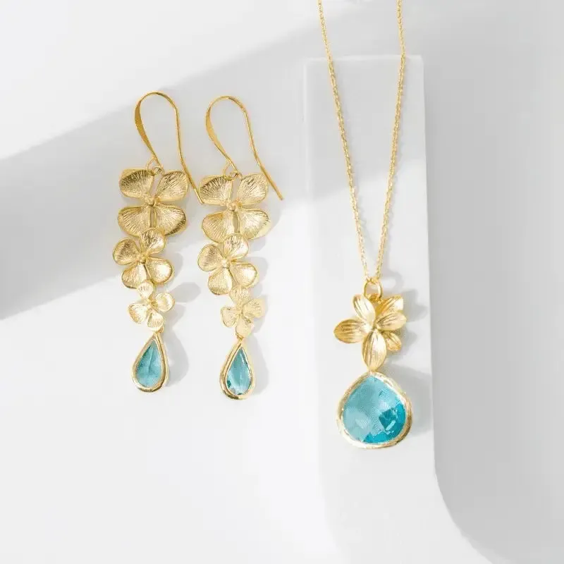 Aqua Orchid Jewelry - Triple Orchid Earrings