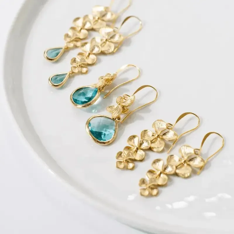 Aqua Orchid Jewelry - Triple Orchid Earrings