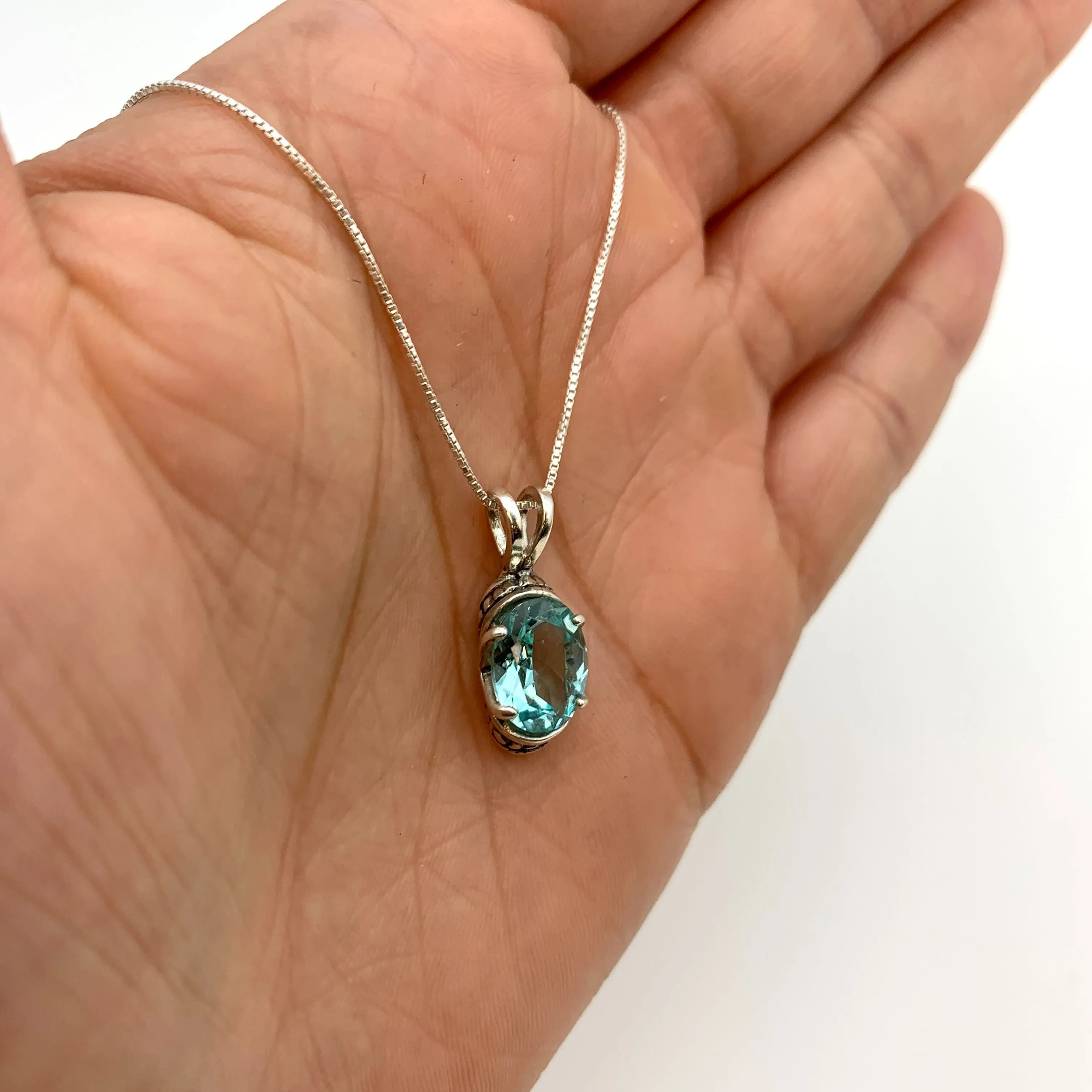 Aquamarine Pendant - Blue Boho Necklace - Vintage Tribal Necklace