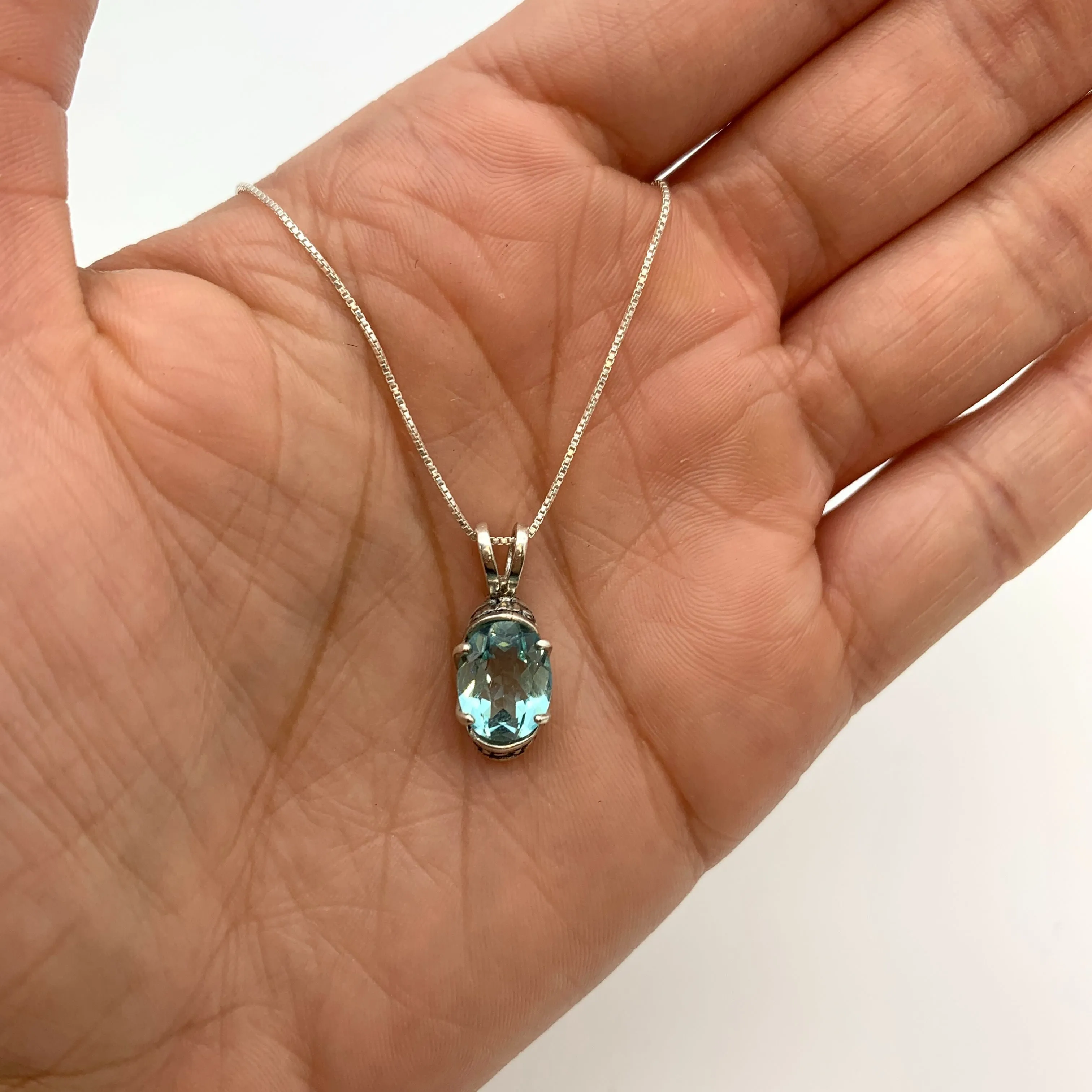 Aquamarine Pendant - Blue Boho Necklace - Vintage Tribal Necklace