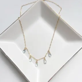 Aquamarine Teardrop Dangle Necklace in Gold or Silver (16 inches)