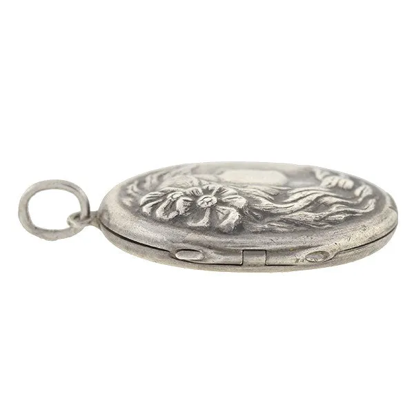 Art Nouveau Sterling Silver Repousse Woman Locket