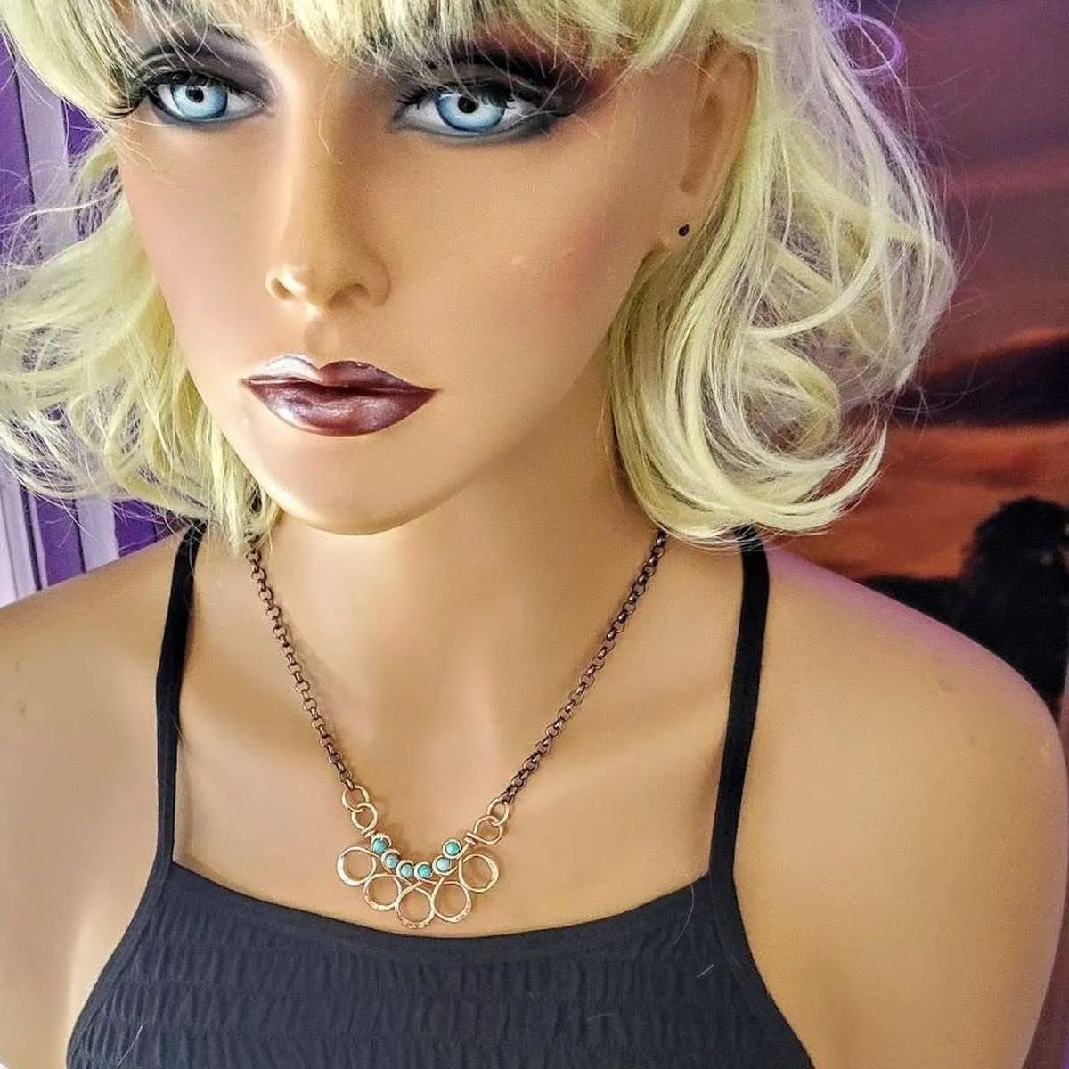 As Seen on Ashley Liao Copper Turquoise Wire Wrapped Necklace