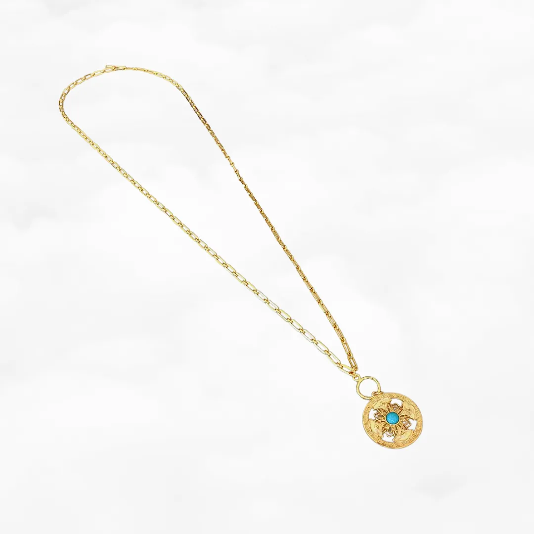 Auspicious Flower Turquoise Pendant Necklace