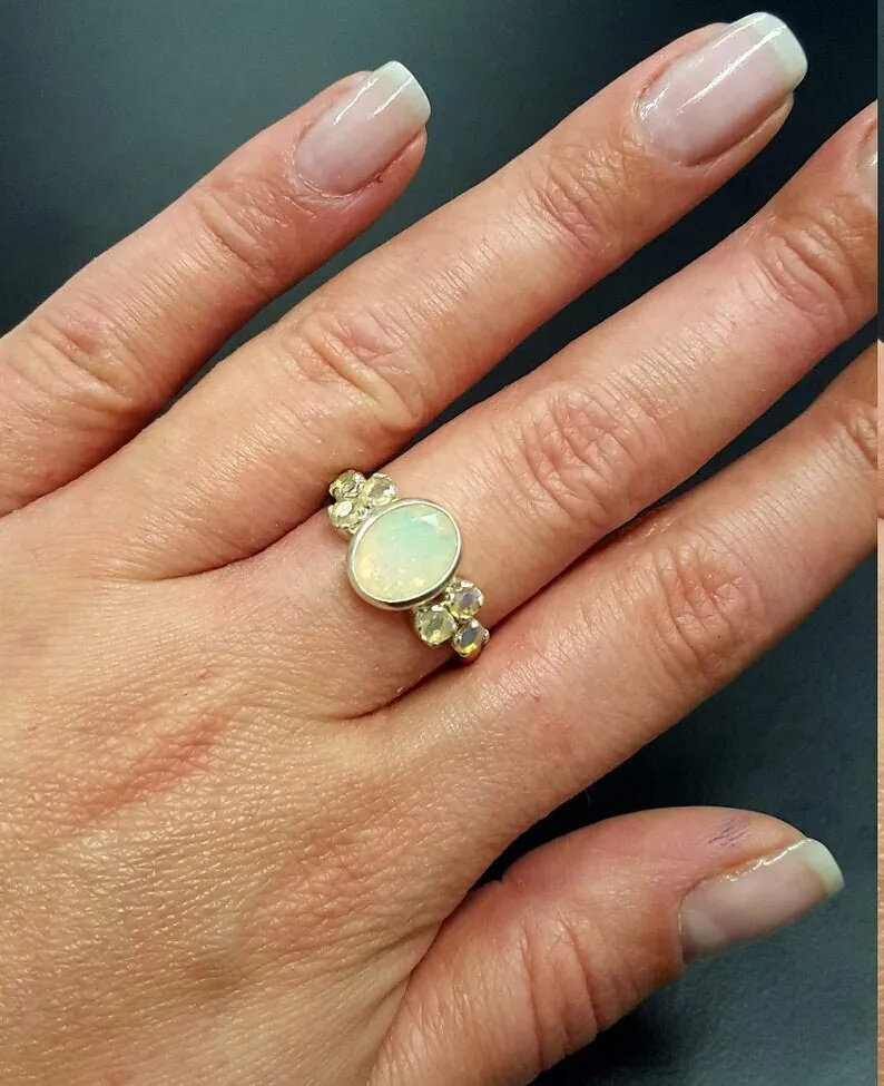 Australian Opal Ring - Classy Opal Ring - Vintage Bezel Ring