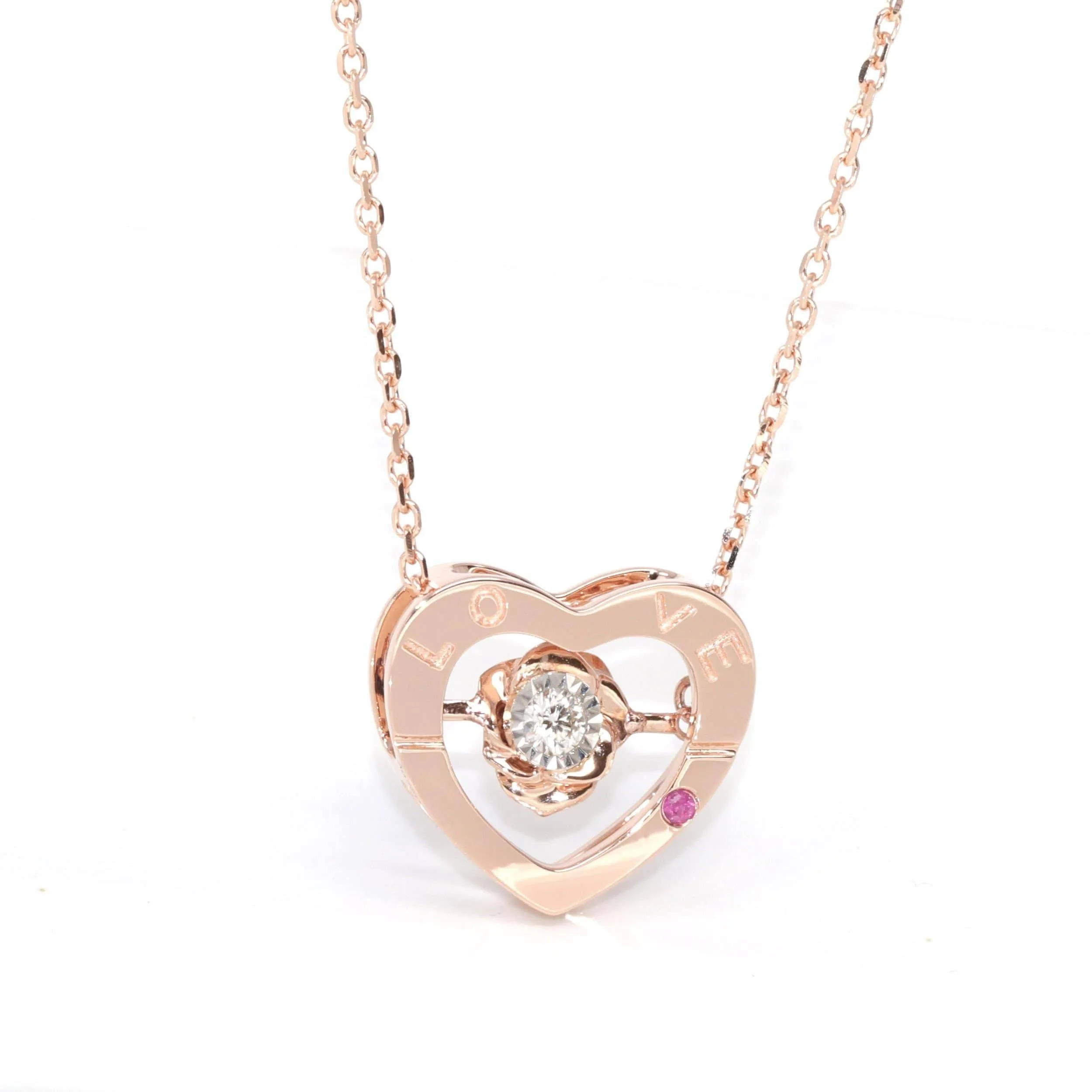 Baikalla™ Love Collection 18K Rose Gold Genuine Red Ruby & Diamond Necklace