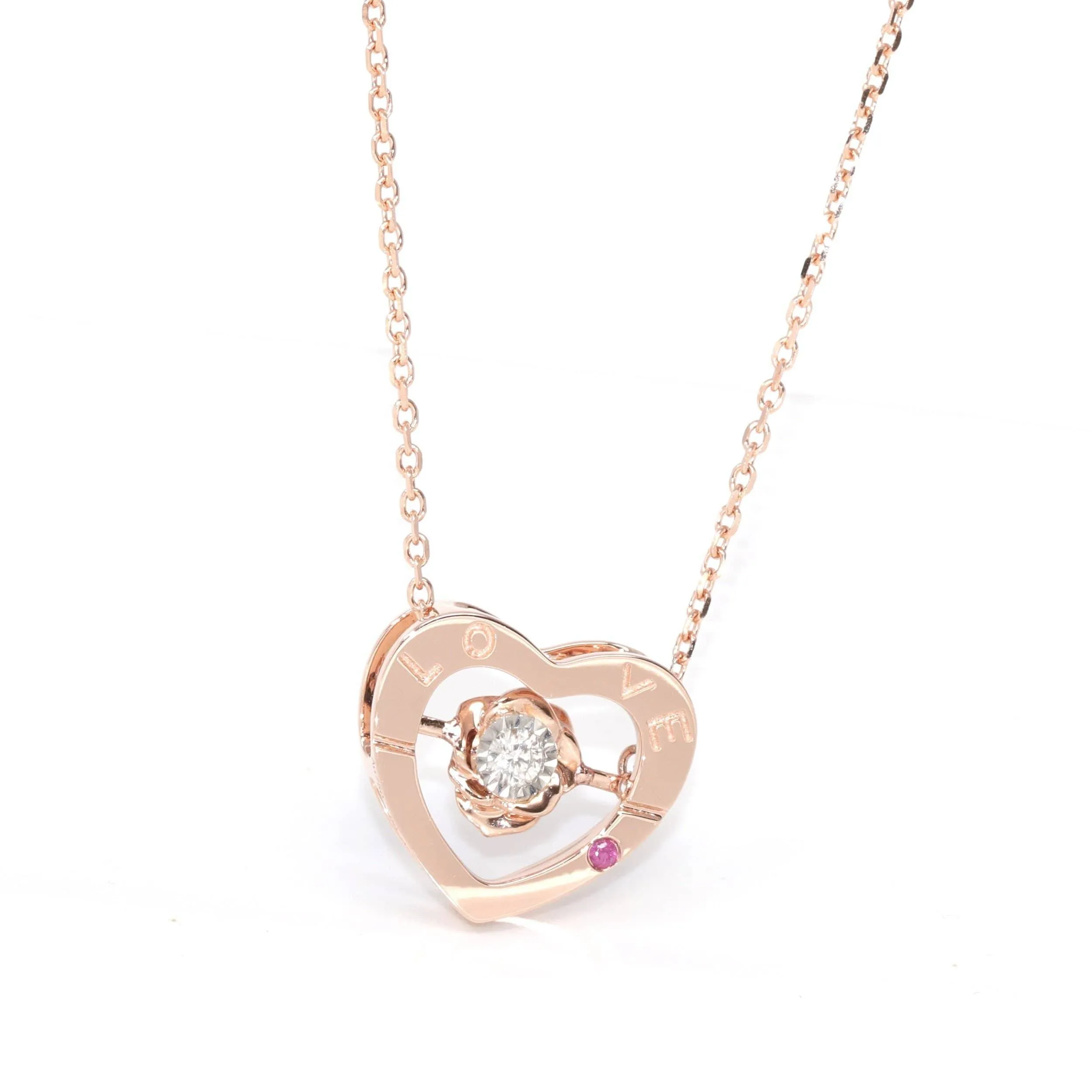 Baikalla™ Love Collection 18K Rose Gold Genuine Red Ruby & Diamond Necklace