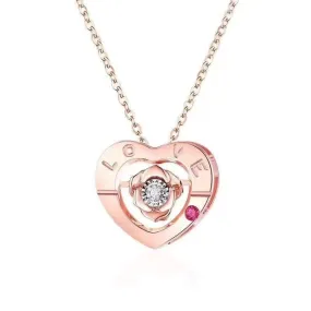 Baikalla™ Love Collection 18K Rose Gold Genuine Red Ruby & Diamond Necklace