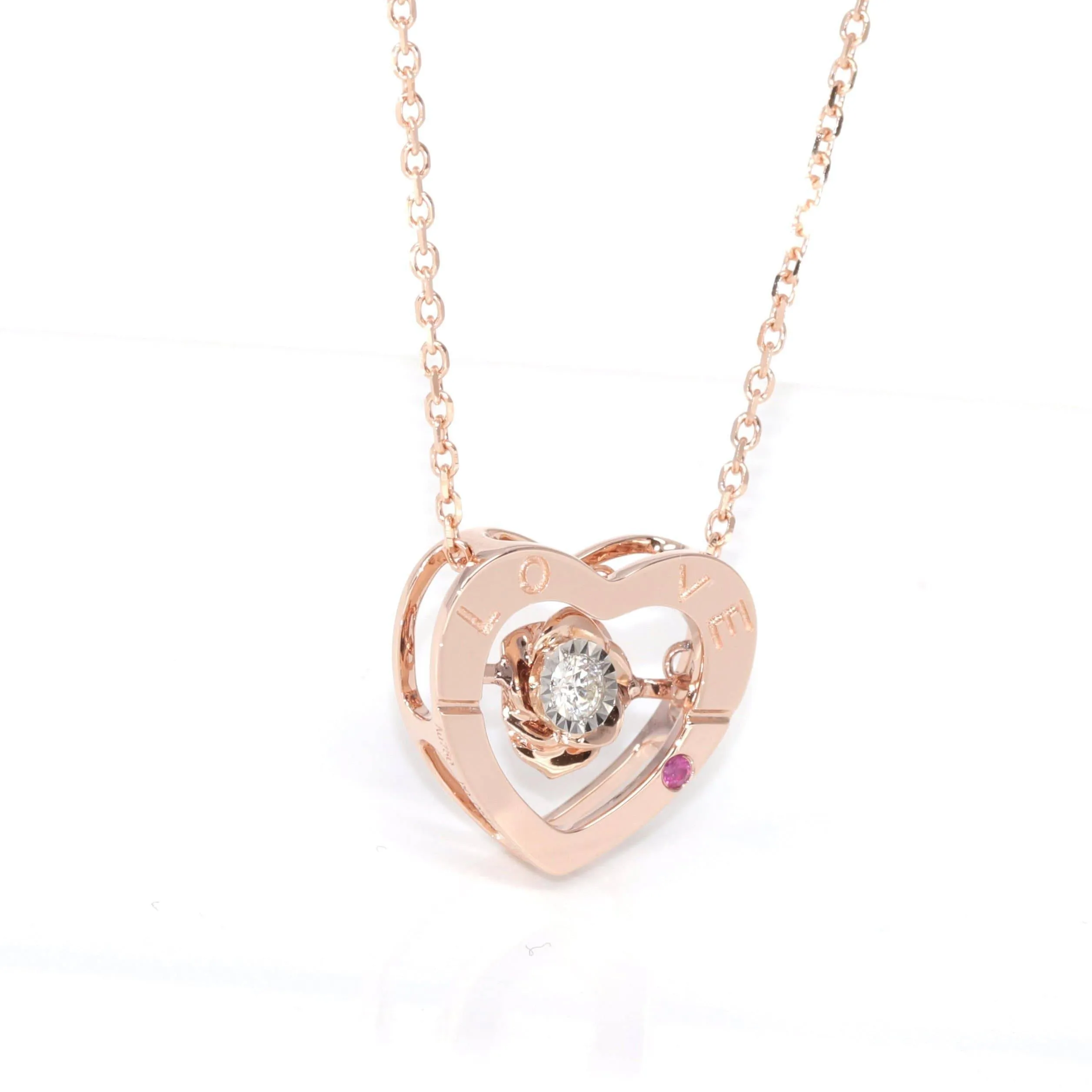 Baikalla™ Love Collection 18K Rose Gold Genuine Red Ruby & Diamond Necklace