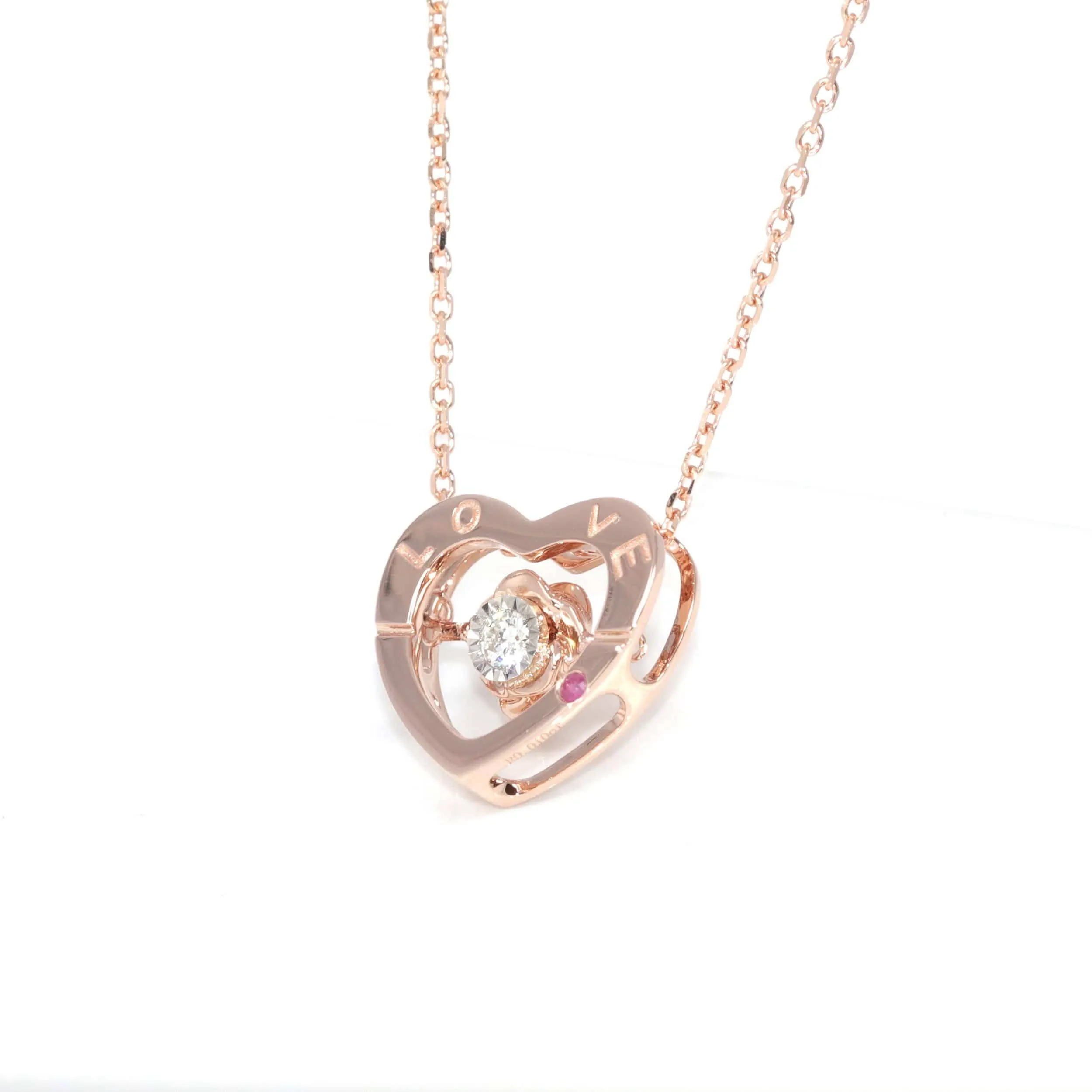 Baikalla™ Love Collection 18K Rose Gold Genuine Red Ruby & Diamond Necklace