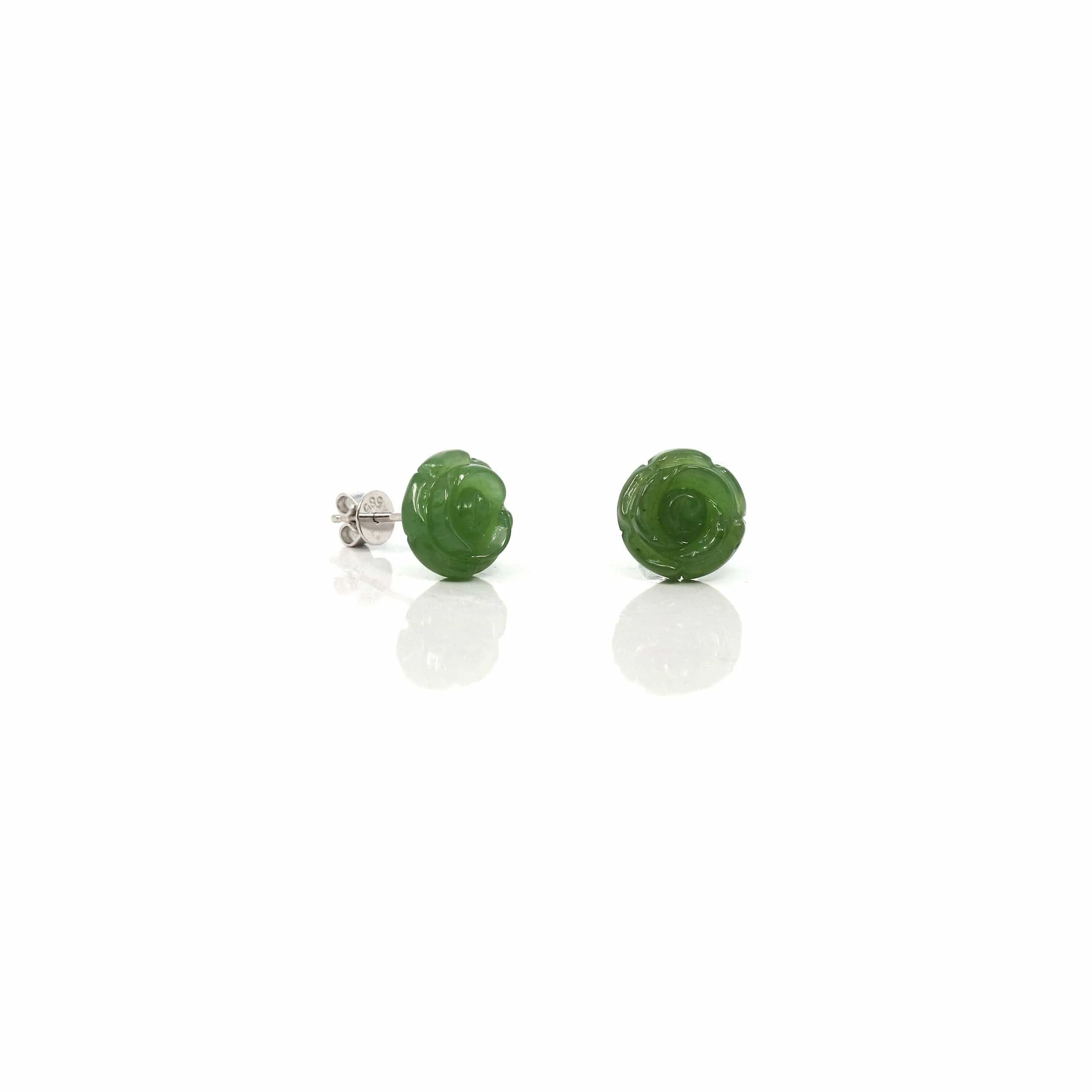 Baikalla™ "Rose Flowers" 14k Solid Gold Real Green Jade Rose Flower Earrings