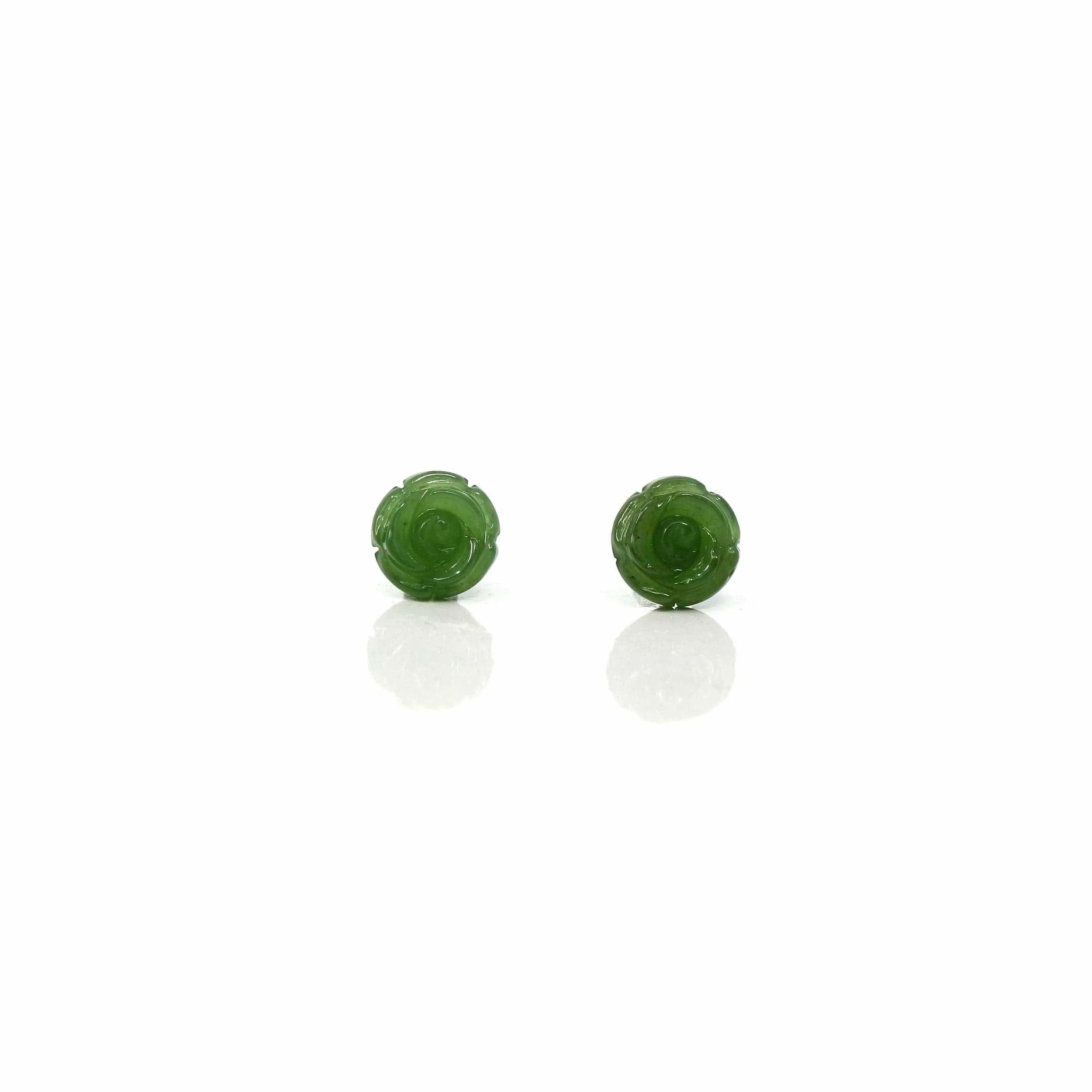 Baikalla™ "Rose Flowers" 14k Solid Gold Real Green Jade Rose Flower Earrings