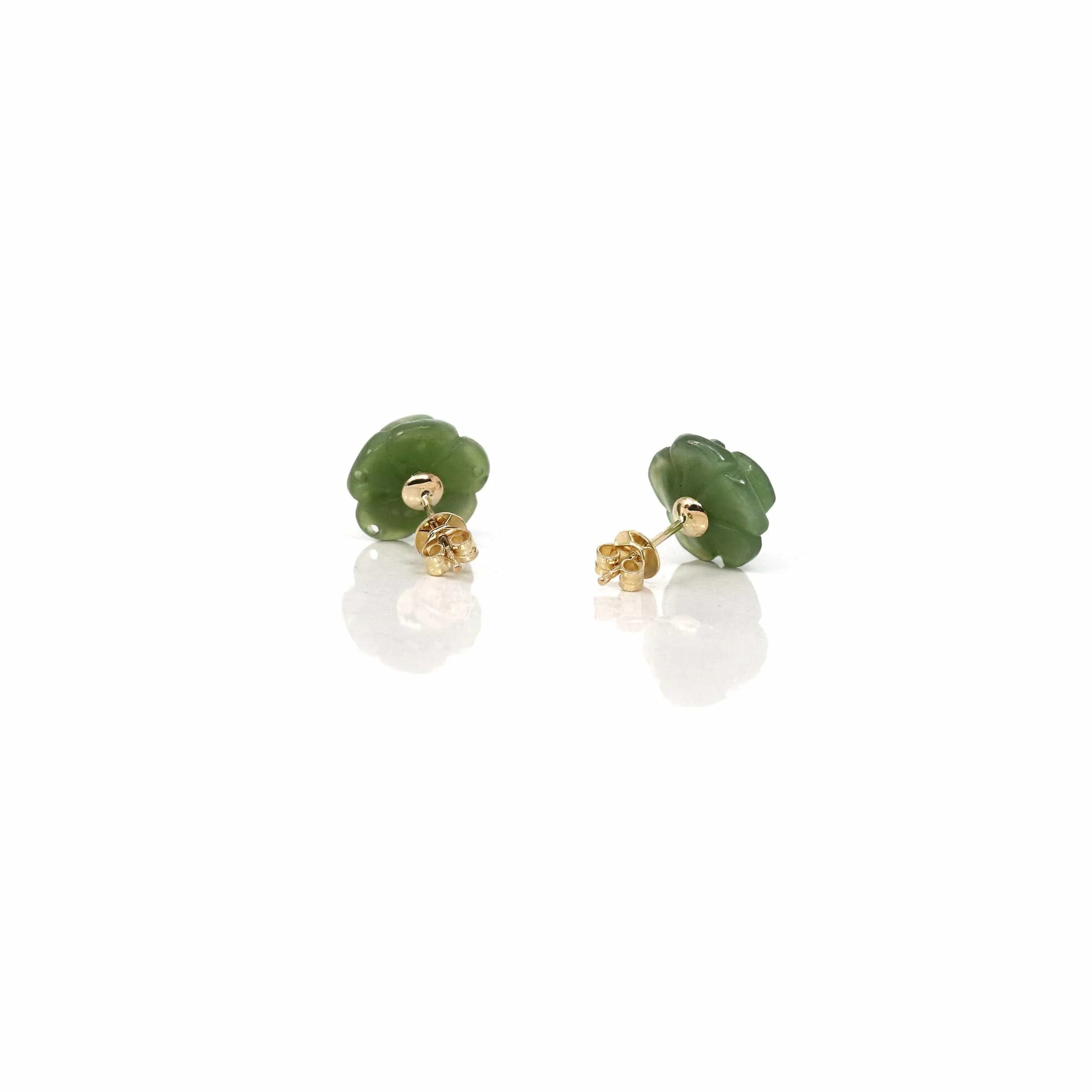 Baikalla™ "Rose Flowers" 14k Solid Gold Real Green Jade Rose Flower Earrings