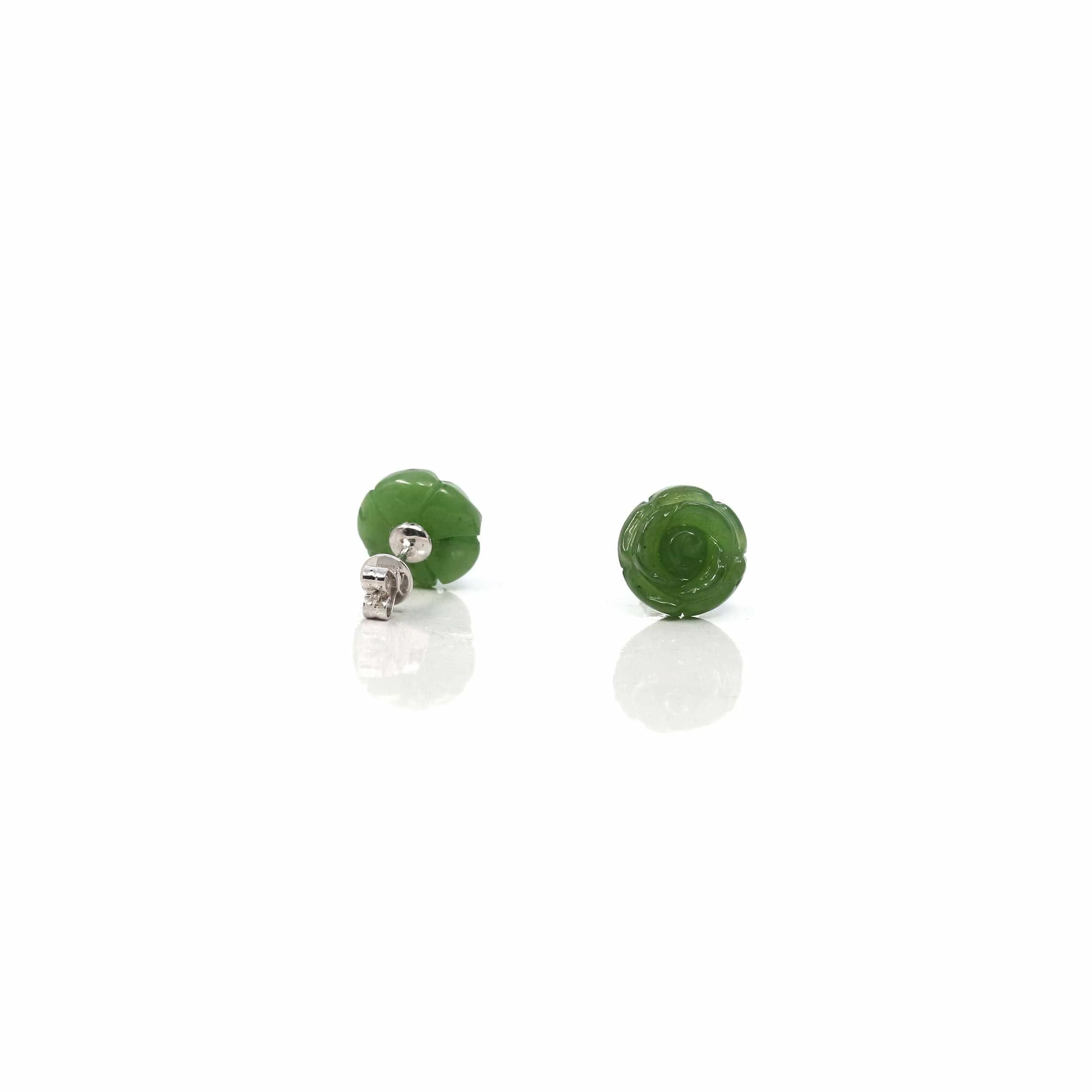 Baikalla™ "Rose Flowers" 14k Solid Gold Real Green Jade Rose Flower Earrings