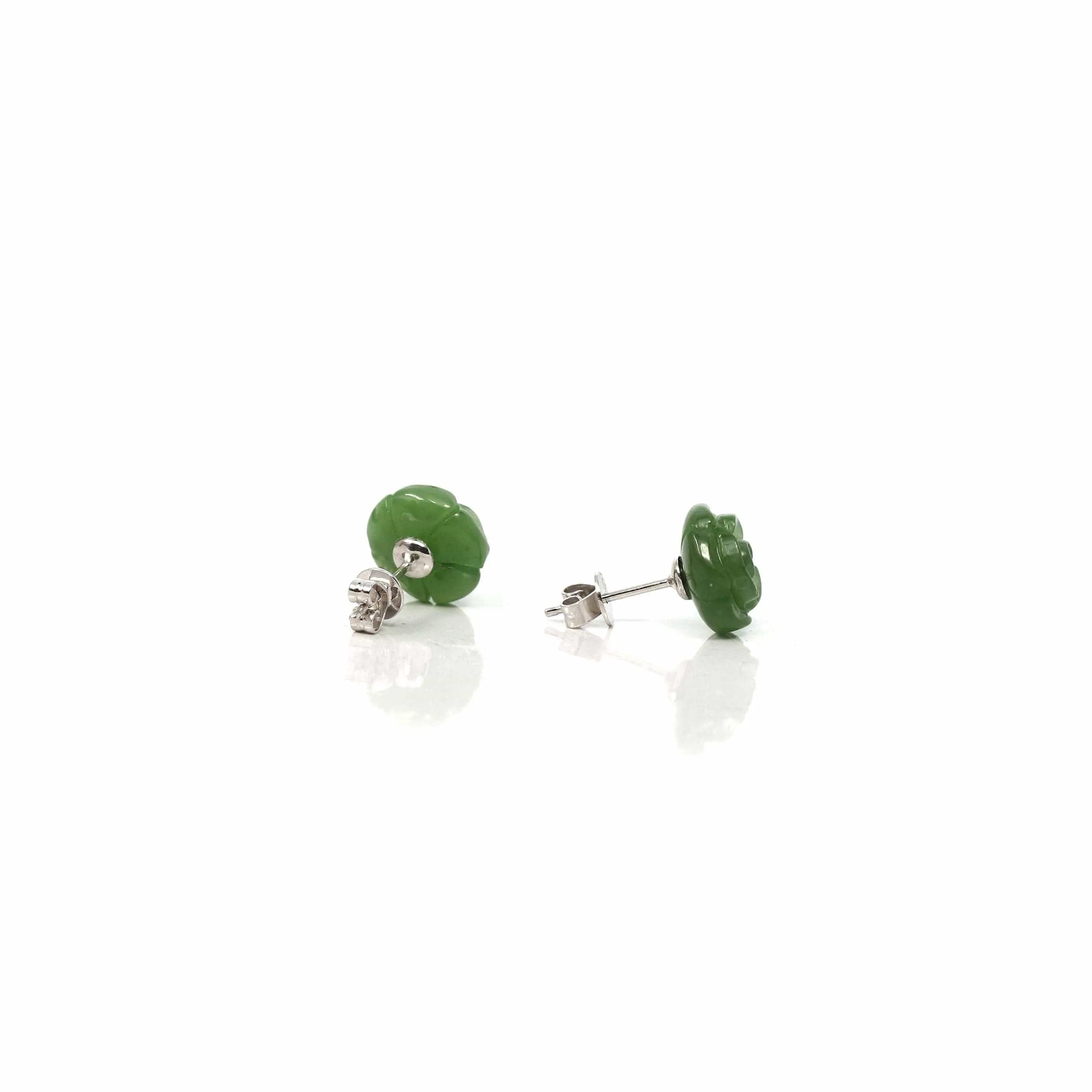 Baikalla™ "Rose Flowers" 14k Solid Gold Real Green Jade Rose Flower Earrings