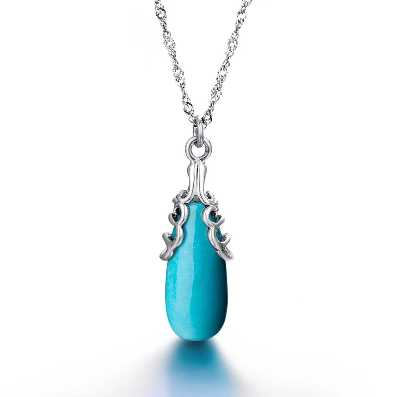Baikalla™ "Sasha" Genuine Turquoise Drop Pendant Necklace with Sterling Silver
