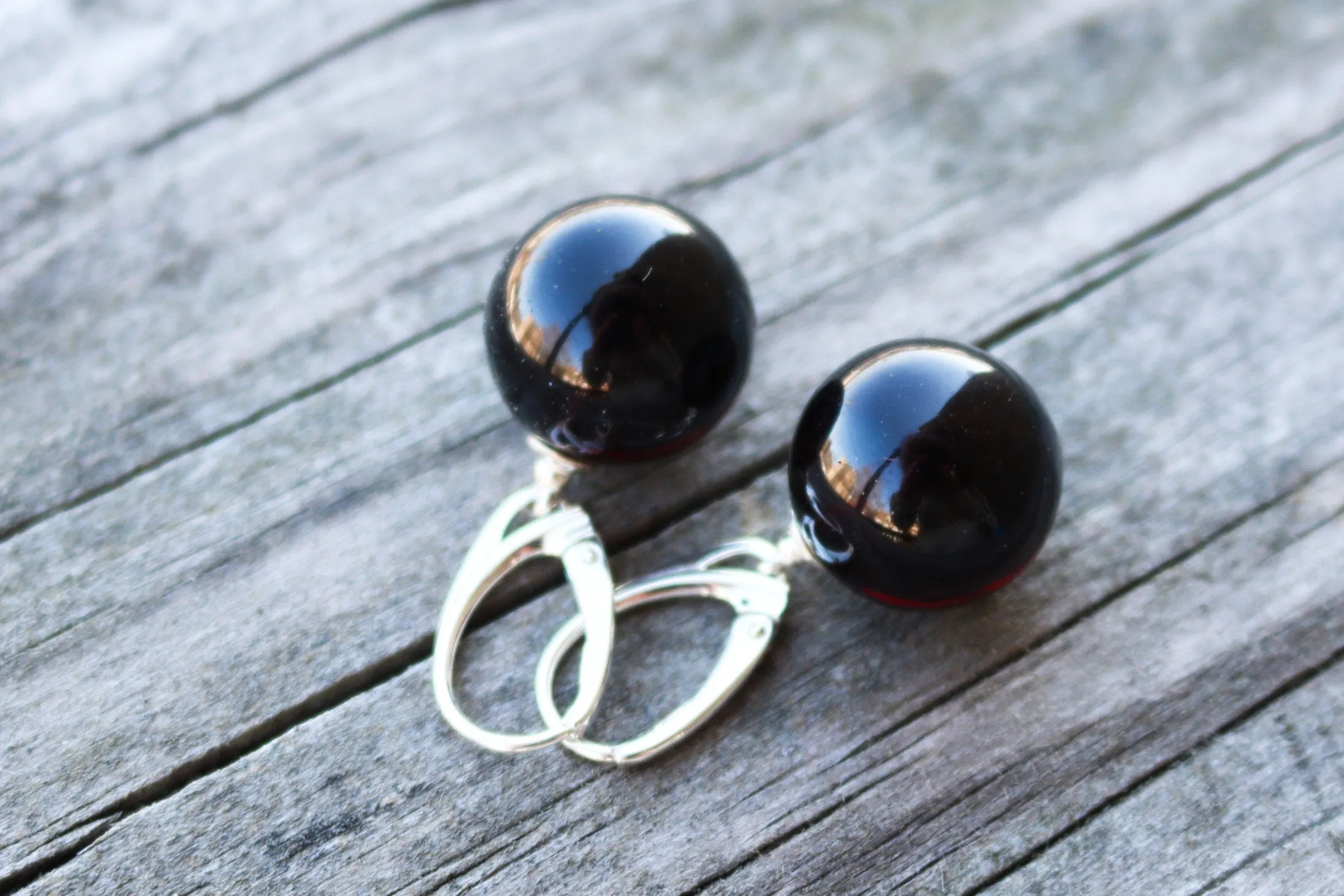 Baltic Amber Cherry Earrings Balls Natural 1.38" 15 mm 5.9 gram 925 Sterling Silver