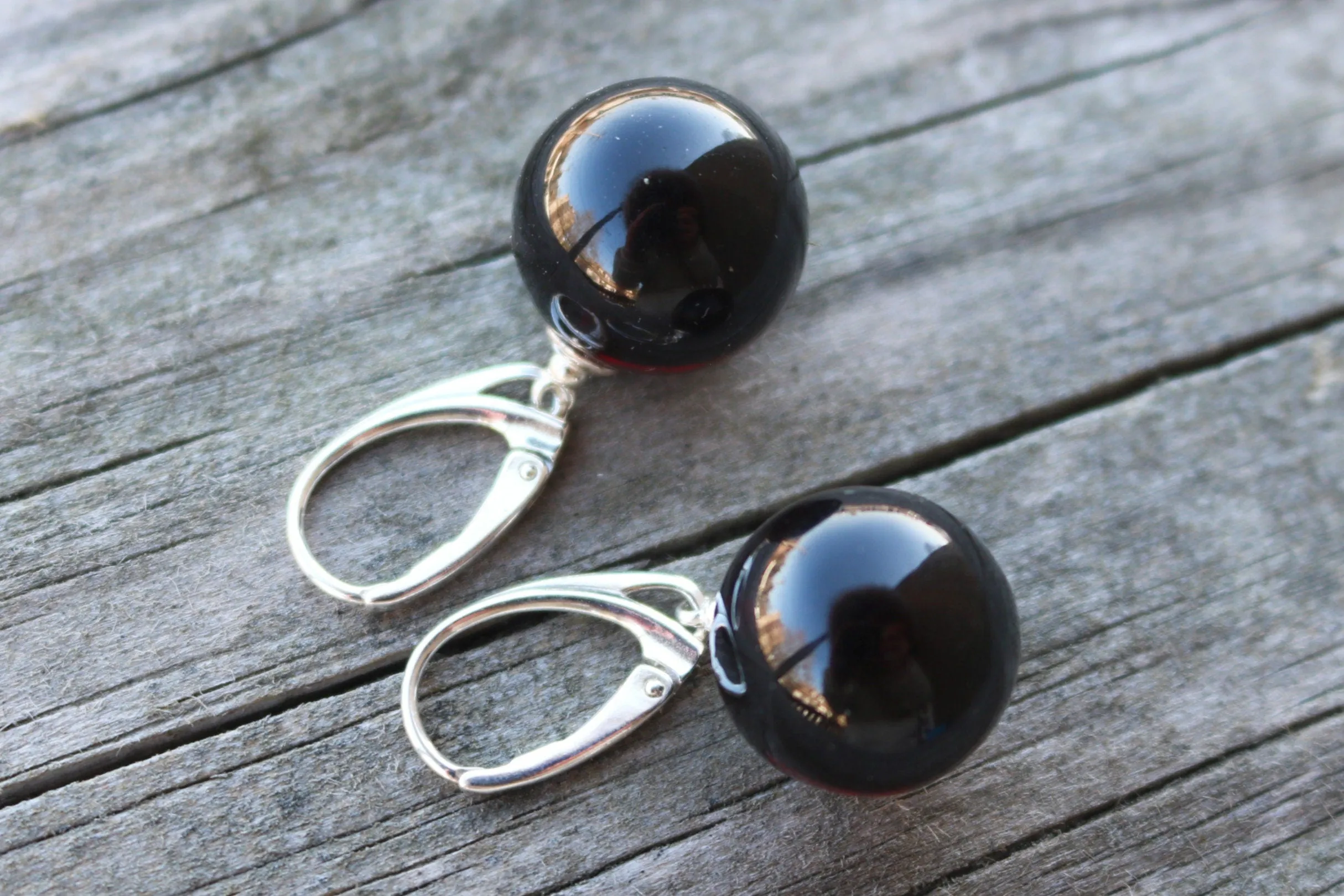 Baltic Amber Cherry Earrings Balls Natural 1.38" 15 mm 5.9 gram 925 Sterling Silver