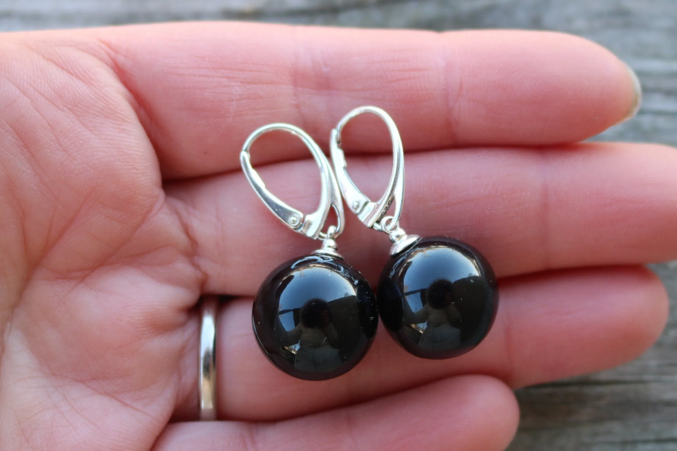 Baltic Amber Cherry Earrings Balls Natural 1.38" 15 mm 5.9 gram 925 Sterling Silver