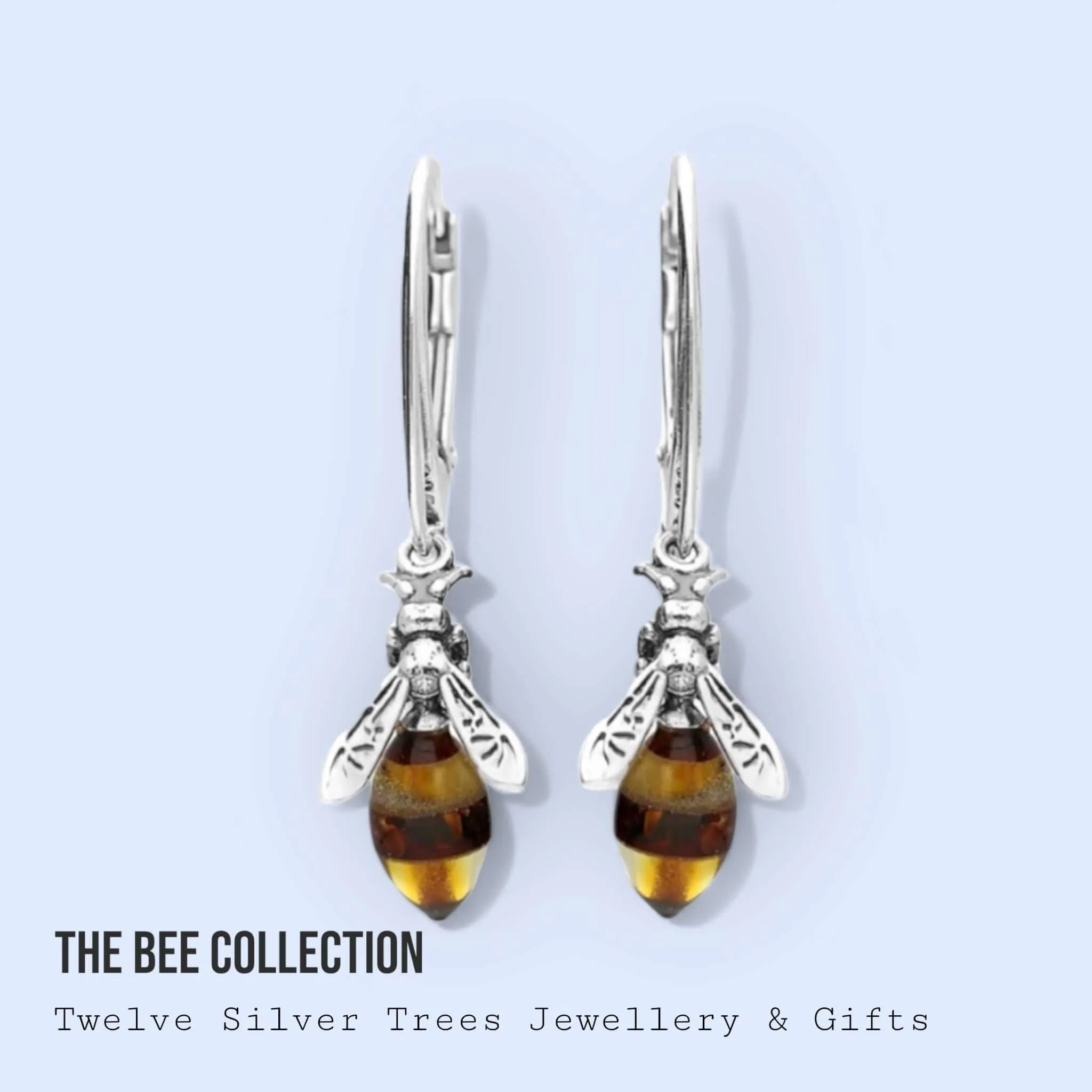 Baltic Amber Small Bee Lever Back Earrings