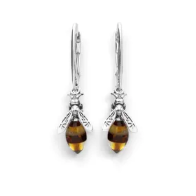 Baltic Amber Small Bee Lever Back Earrings