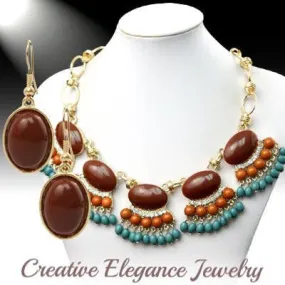 Beads and Rhinestone, Fringe Statement Necklace & Earrings Set