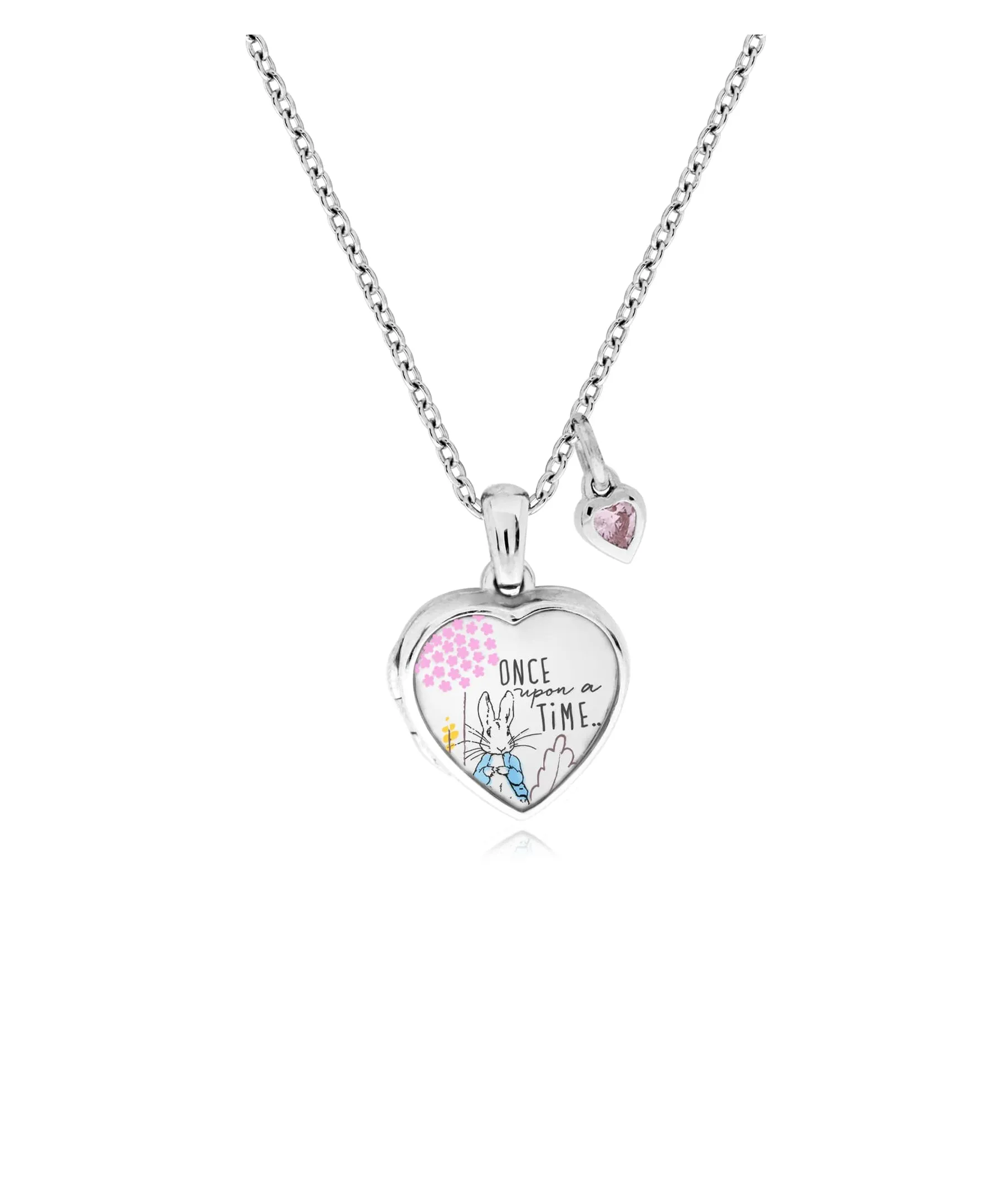 Beatrix Potter Sterling Silver Peter Rabbit Cubic Zirconia Heart Locket Necklace