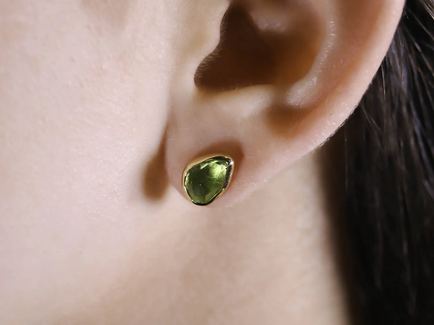 Bezel Set Peridot Stud Earrings