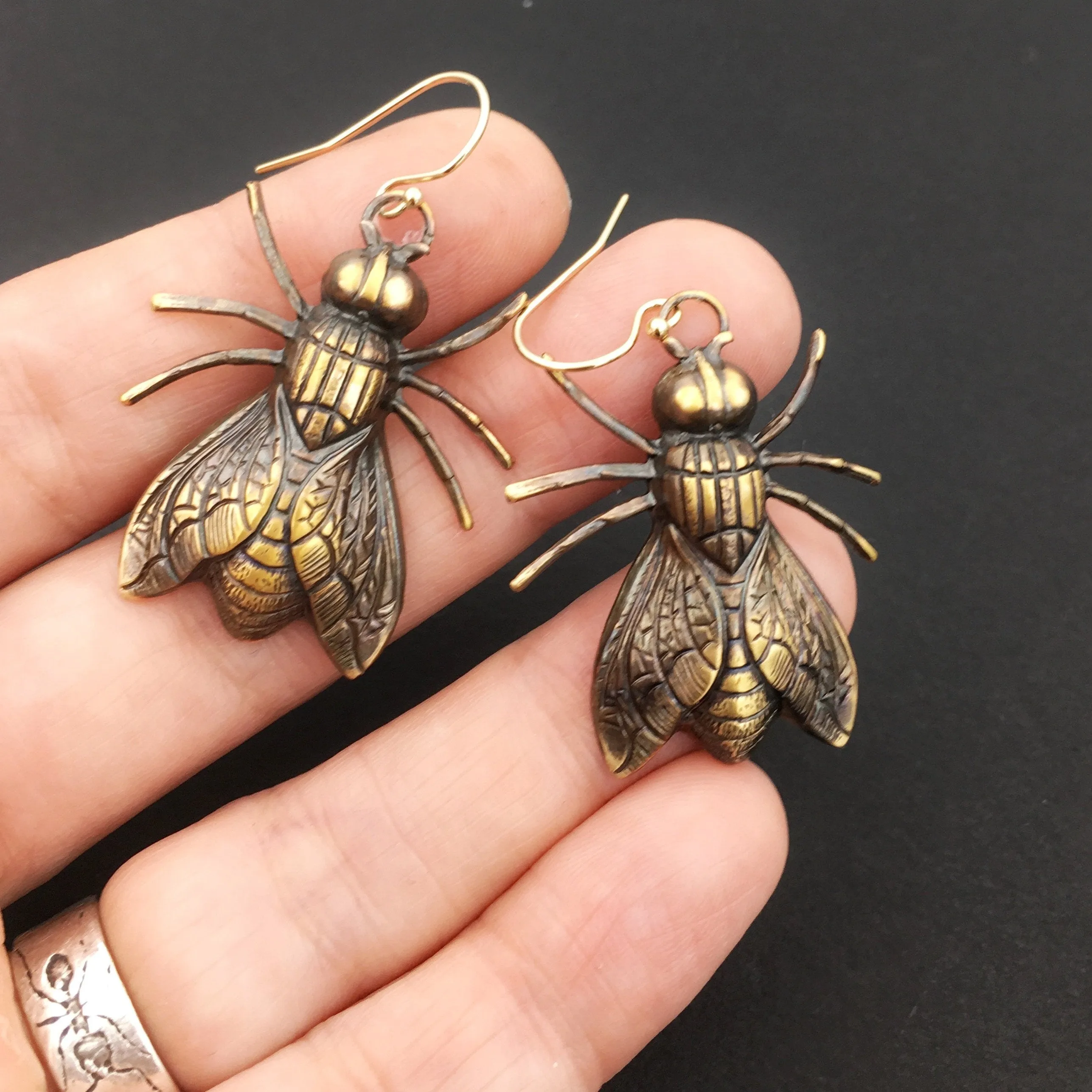 Brass Fly Insect Earrings