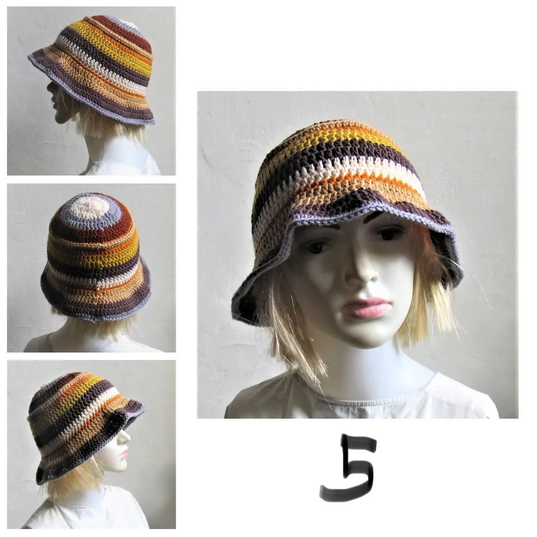 Bucket Hat Crochet Women Man Bucket Hat Unisex Fisherman Hat Festival Hat Rustic Brim Hat Cotton Multicolor Hat OOAK Ready to Ship #3