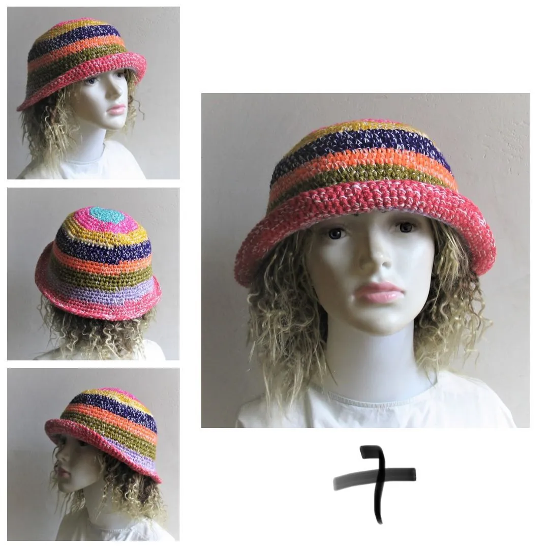 Bucket Hat Crochet Women Man Bucket Hat Unisex Fisherman Hat Festival Hat Rustic Brim Hat Cotton Multicolor Hat OOAK Ready to Ship #3
