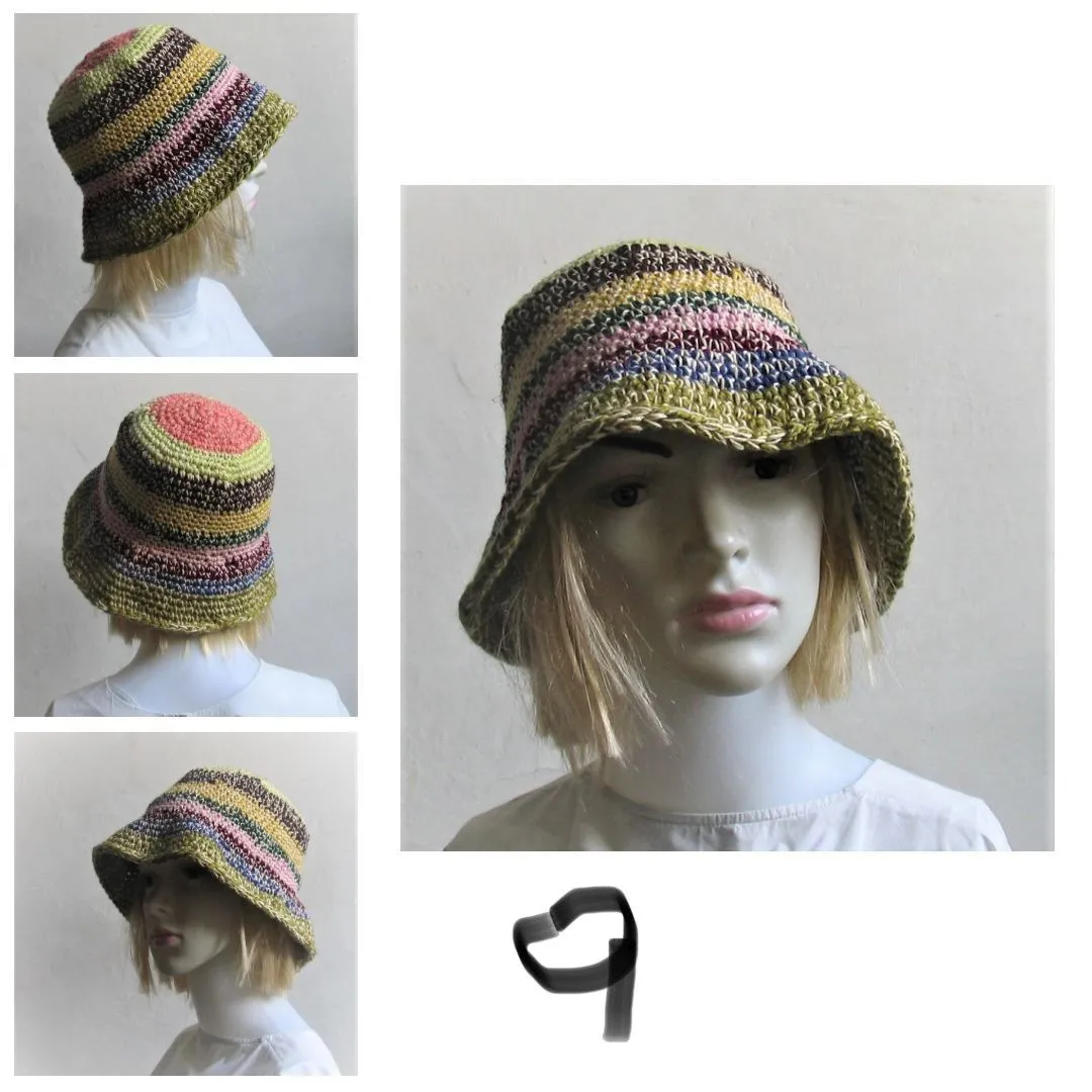 Bucket Hat Crochet Women Man Bucket Hat Unisex Fisherman Hat Festival Hat Rustic Brim Hat Cotton Multicolor Hat OOAK Ready to Ship #3