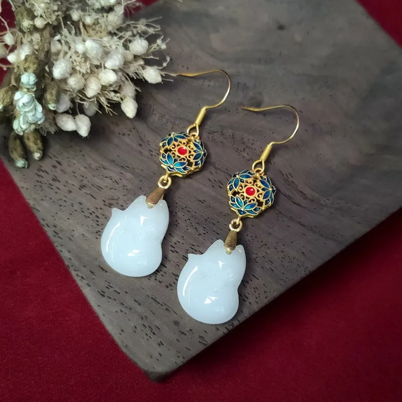 Chinese Style Fox Chalcedony With Ancient Style Earrings