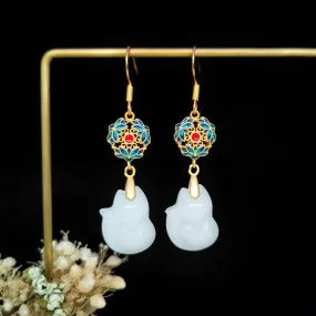 Chinese Style Fox Chalcedony With Ancient Style Earrings